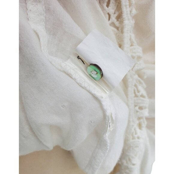 Zara Trafaluc Med Blouse Swiss Dot Boho Lace Button Light Shirt Long Sleeve Top - Picture 11 of 12